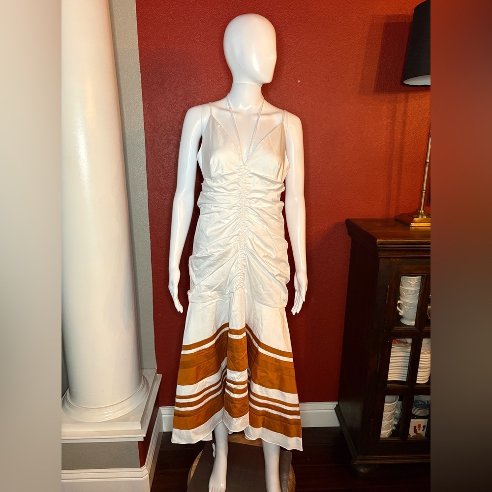 NWT VERONICA BEARD- Fitz White Golden Sand Halter Dress. Size 12 - Picture 4 of 13